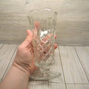 Vintage Scalloped Clear Rimmed Diamond Cut Footed Glass Vase